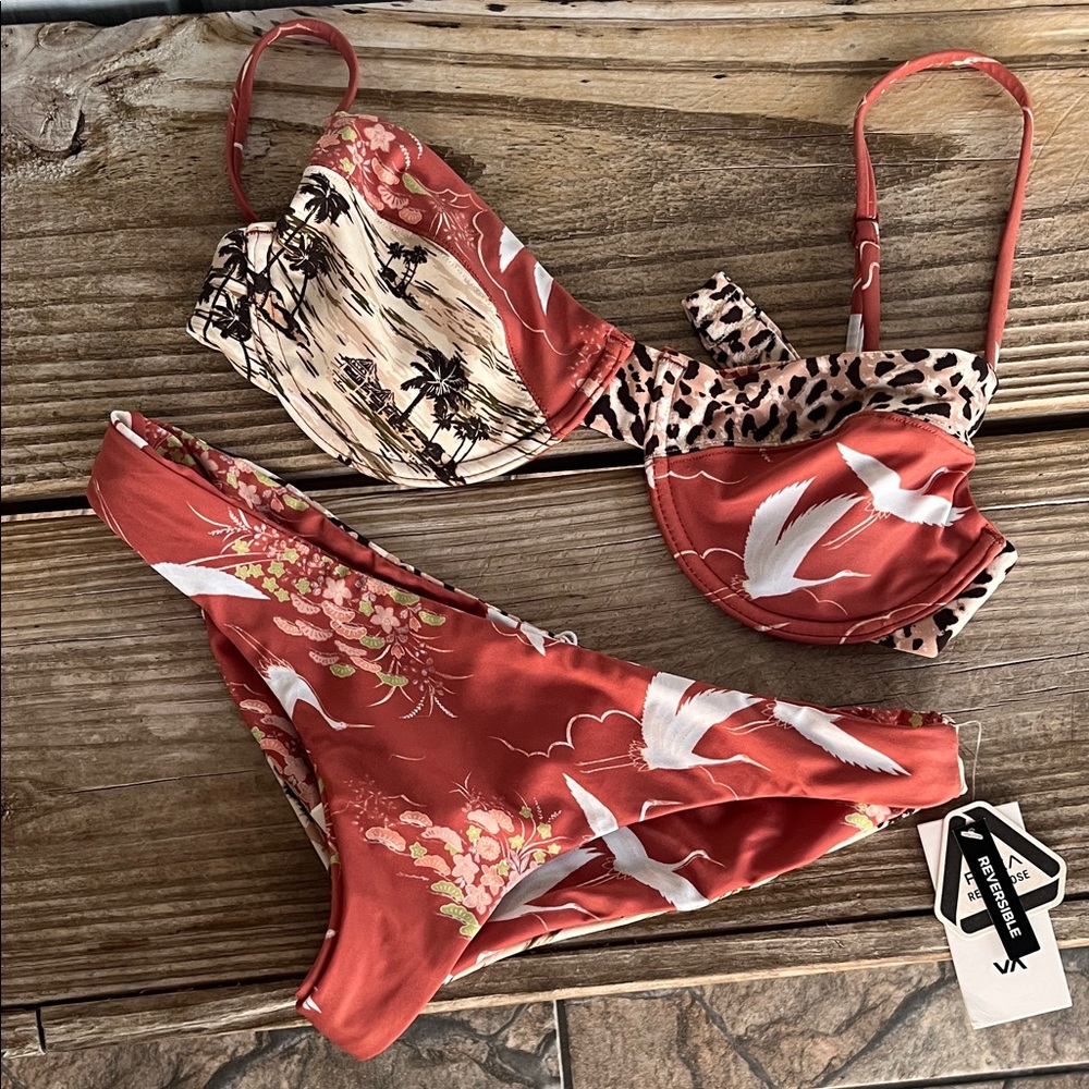 RVCA Red and Cream Tropical Bikini Set
